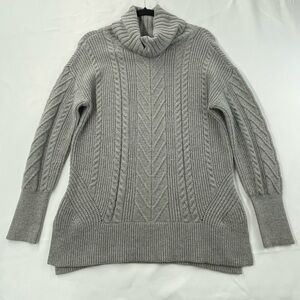 Elie Tahari Oversized Turtleneck Sweater Size Medium Cable Knit Gray Wool Blend